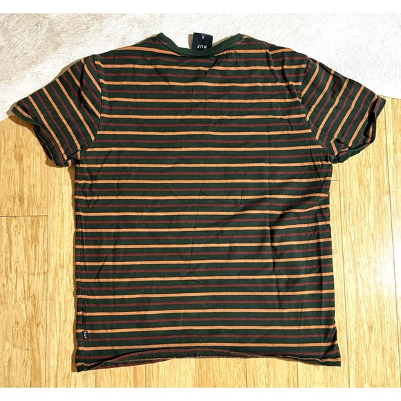Huf Worldwide T Shirt Men's Size Medium Green Striped Short Sleeve Cotton Tee - Picture 5 of 5